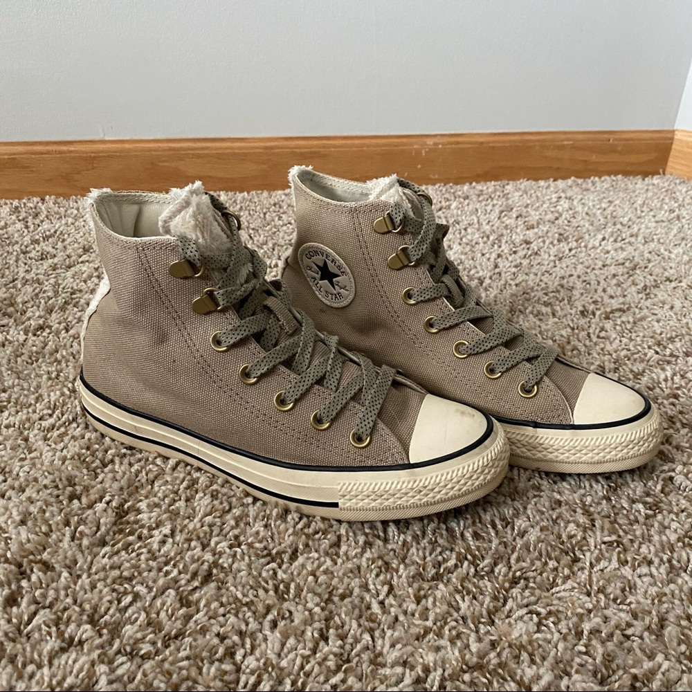 Converse Tan Faux Fur High Top Sneakers Size 7